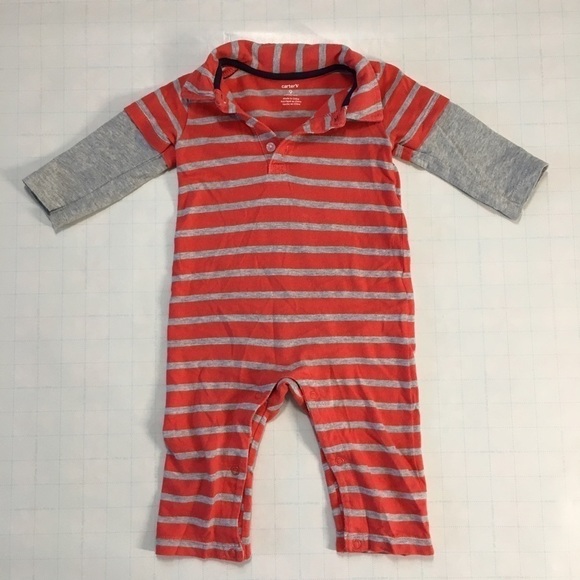 Carter's Baby Boy's Orange Gray Long Sleeves 100% cotton Romper Size 9M - Picture 6 of 9